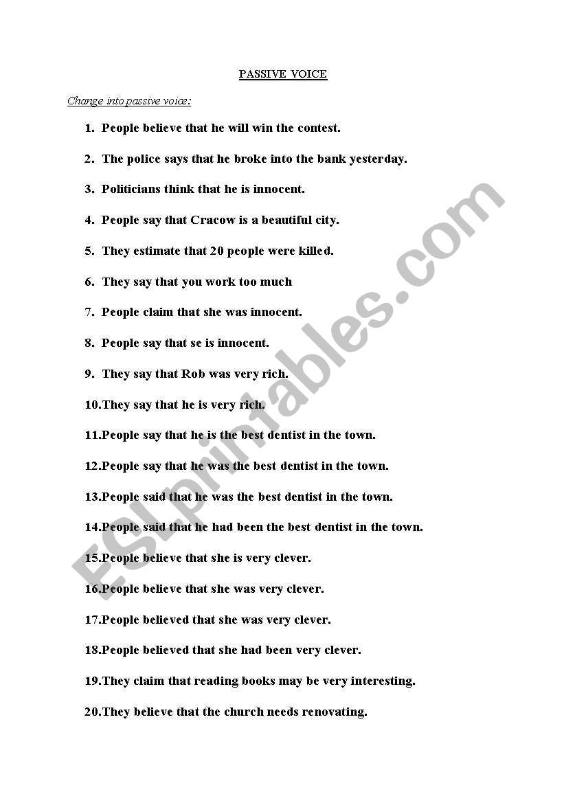 Passive voice worksheet