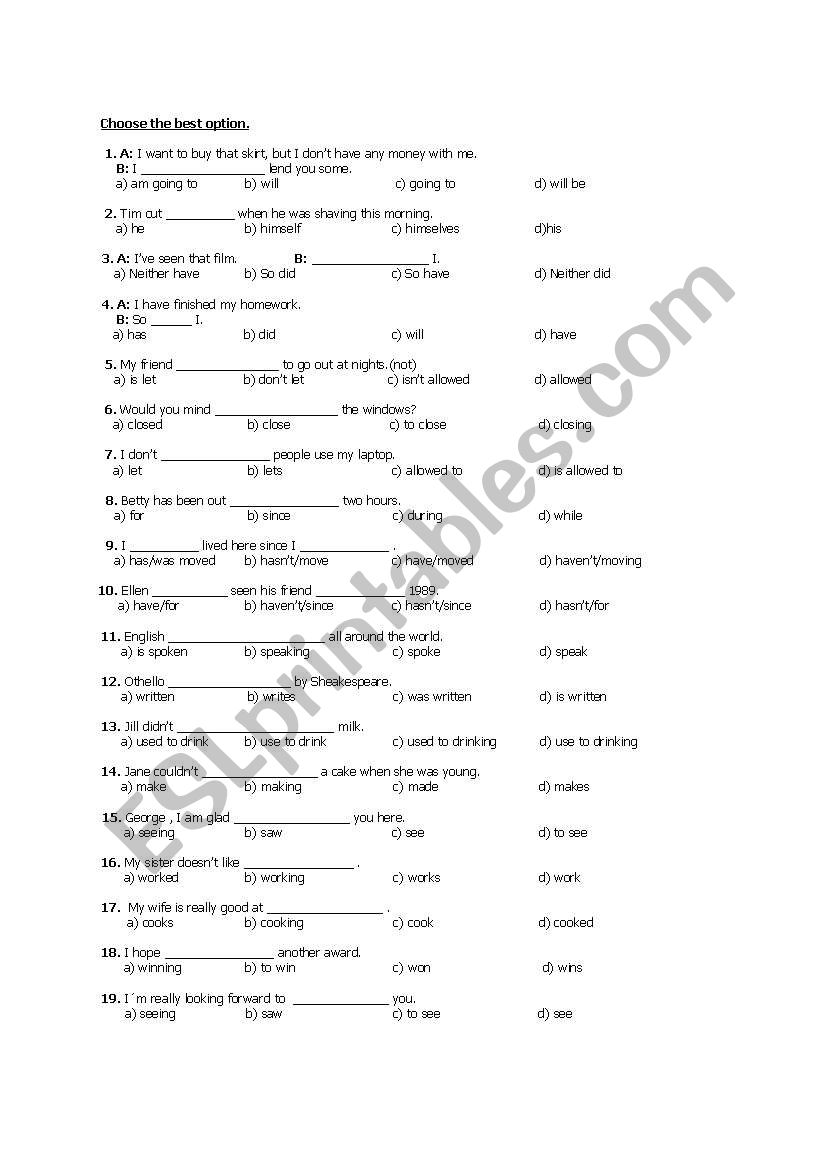 3rd exam for 10th classes worksheet