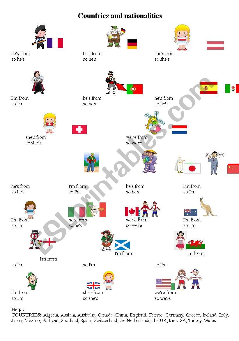 countries and nationalities worksheet