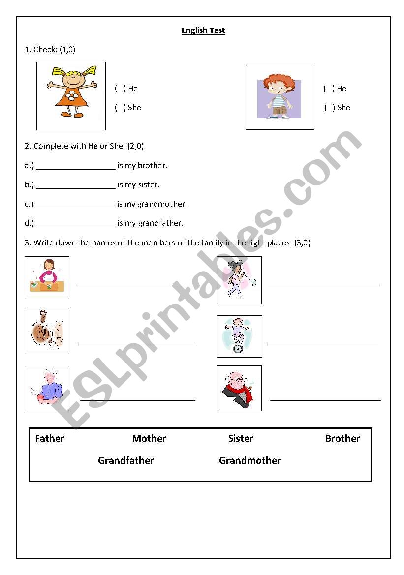 English test 2nd Grade worksheet