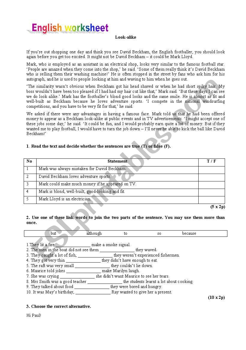 English Worksheet worksheet