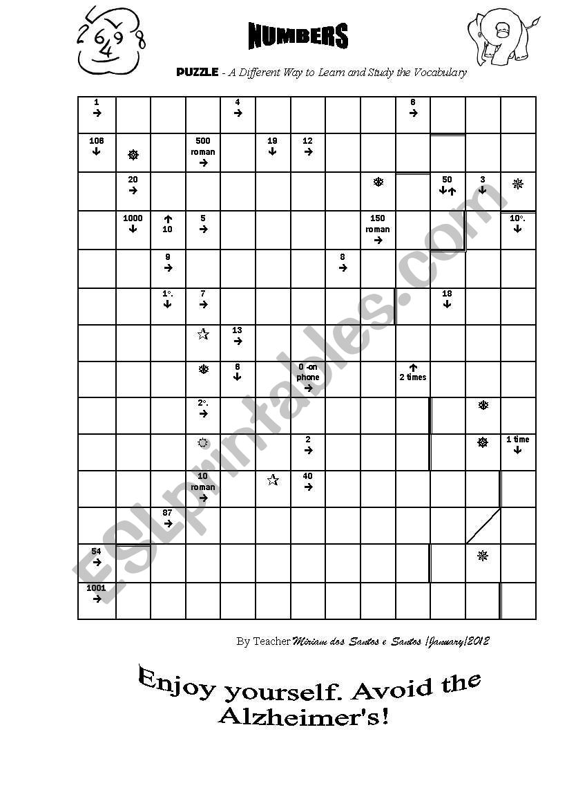 Numbers in PUZZLE worksheet