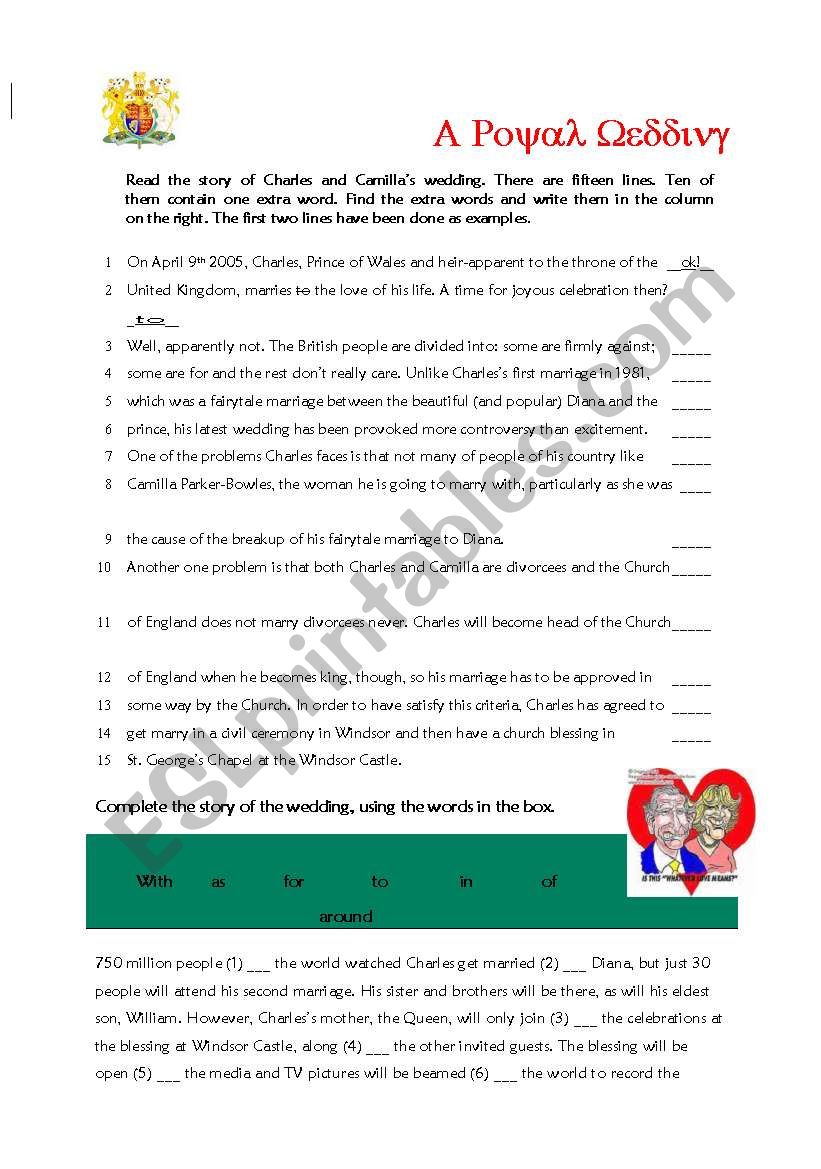 Royal Wedding worksheet