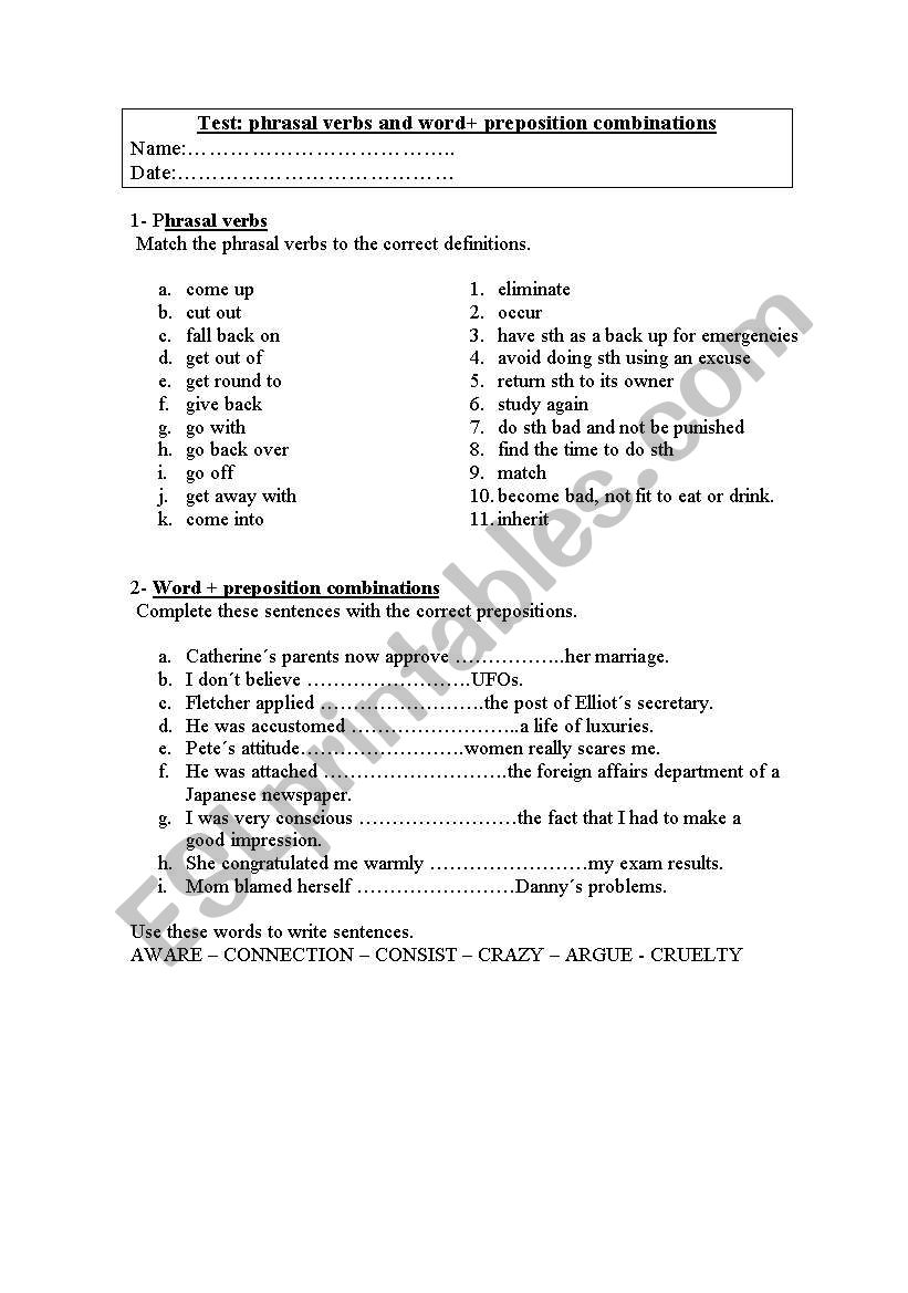 phrasal verbs and prepositions