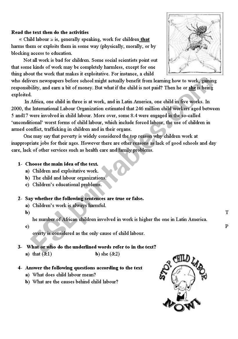 child labour worksheet