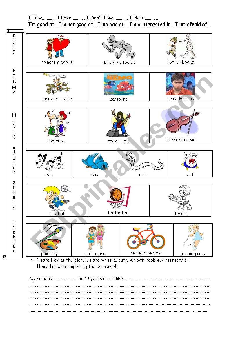 hobbies & interests guided paragraph writing