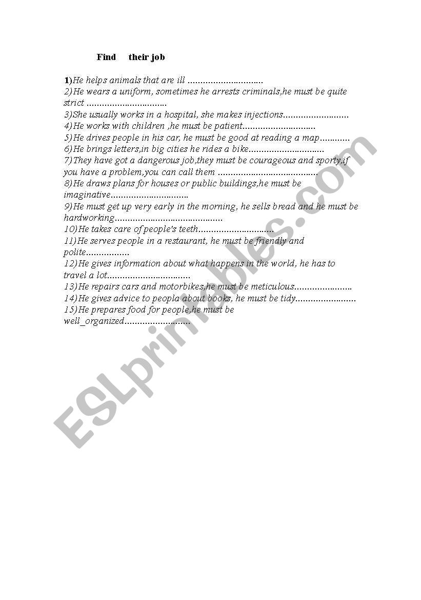 jobs worksheet