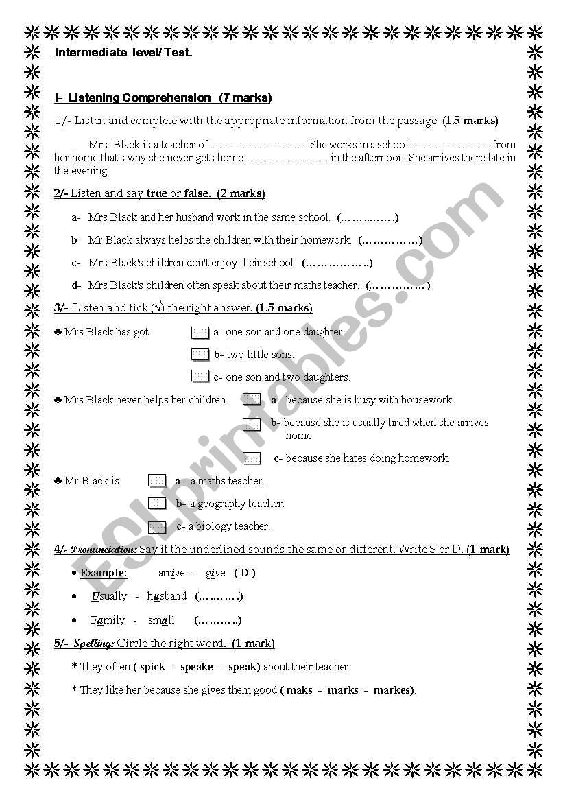 listening test worksheet