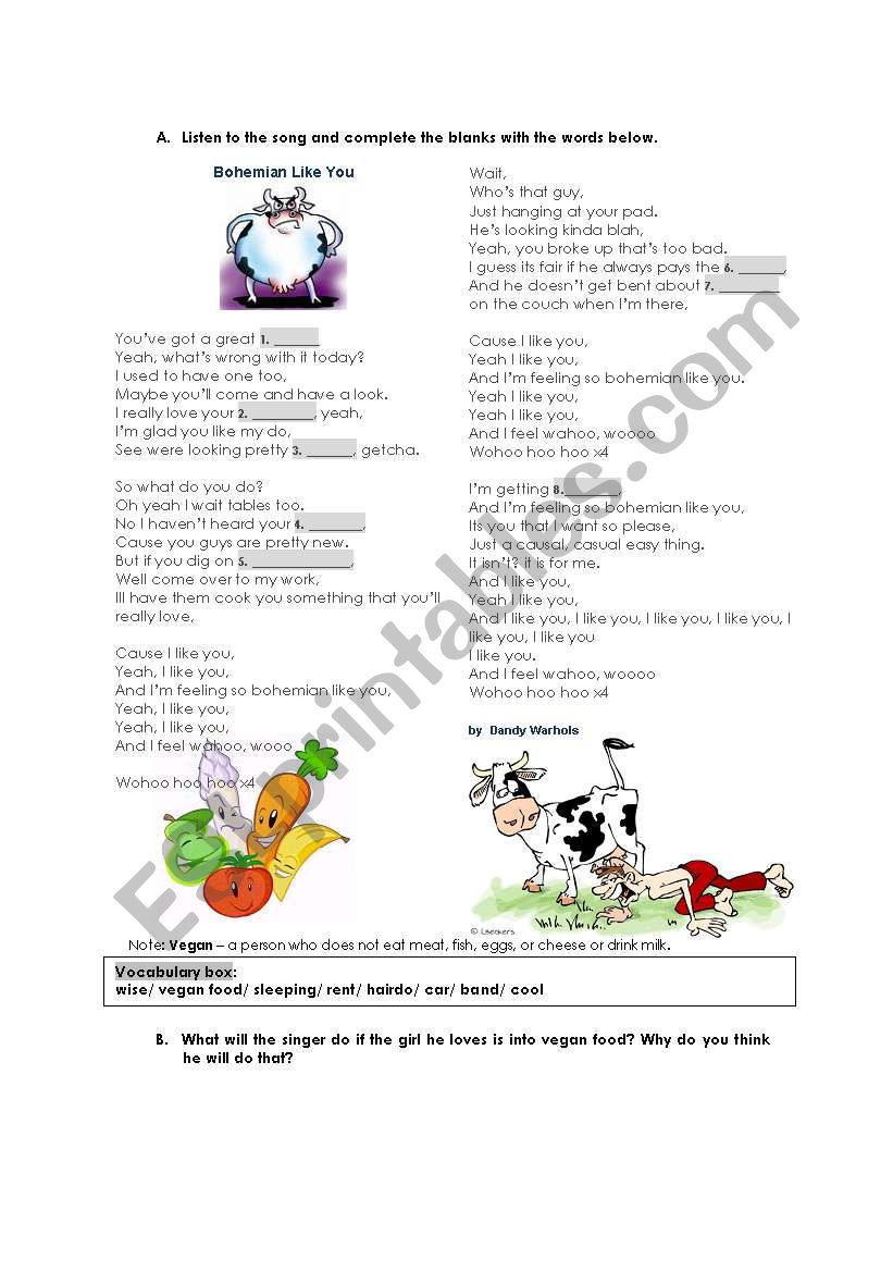 vegetarian food worksheet