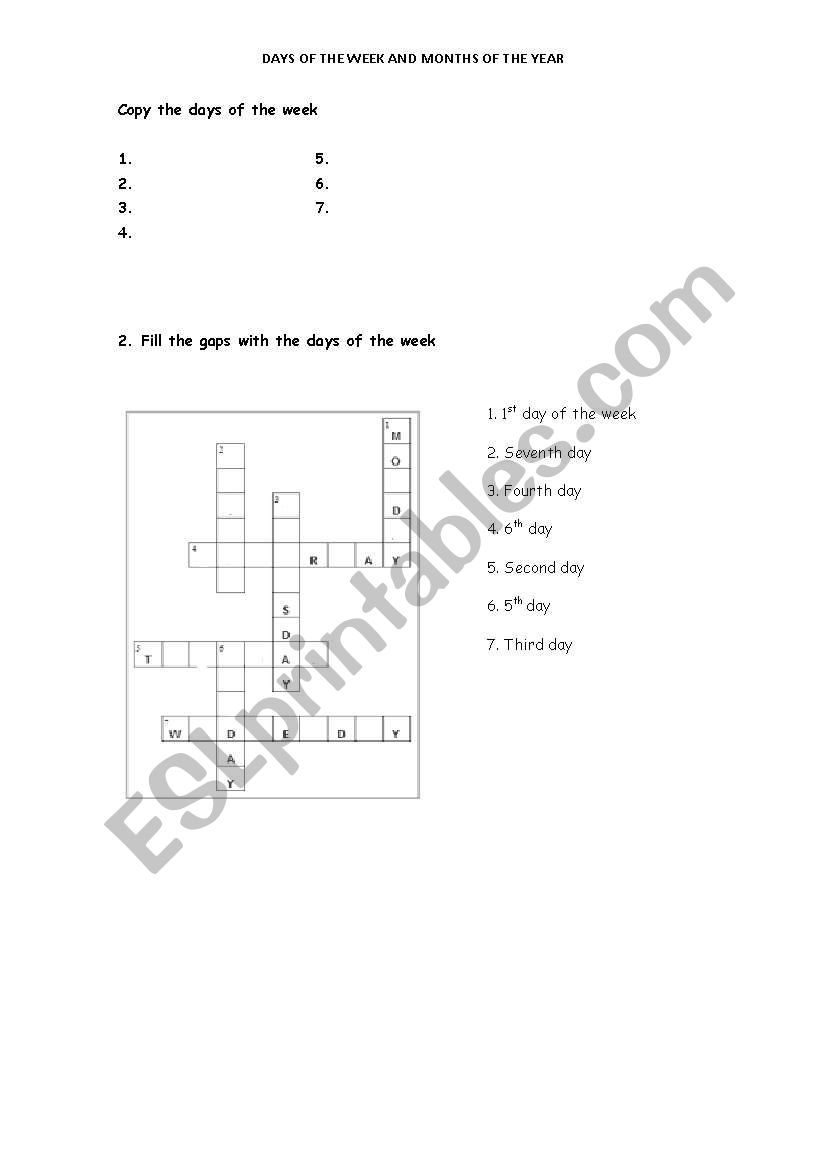 Exercises: Days and months using ordinal numbers 