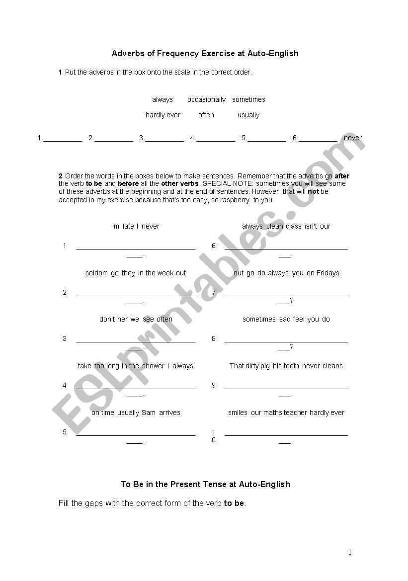 Adverbs os frequency worksheet