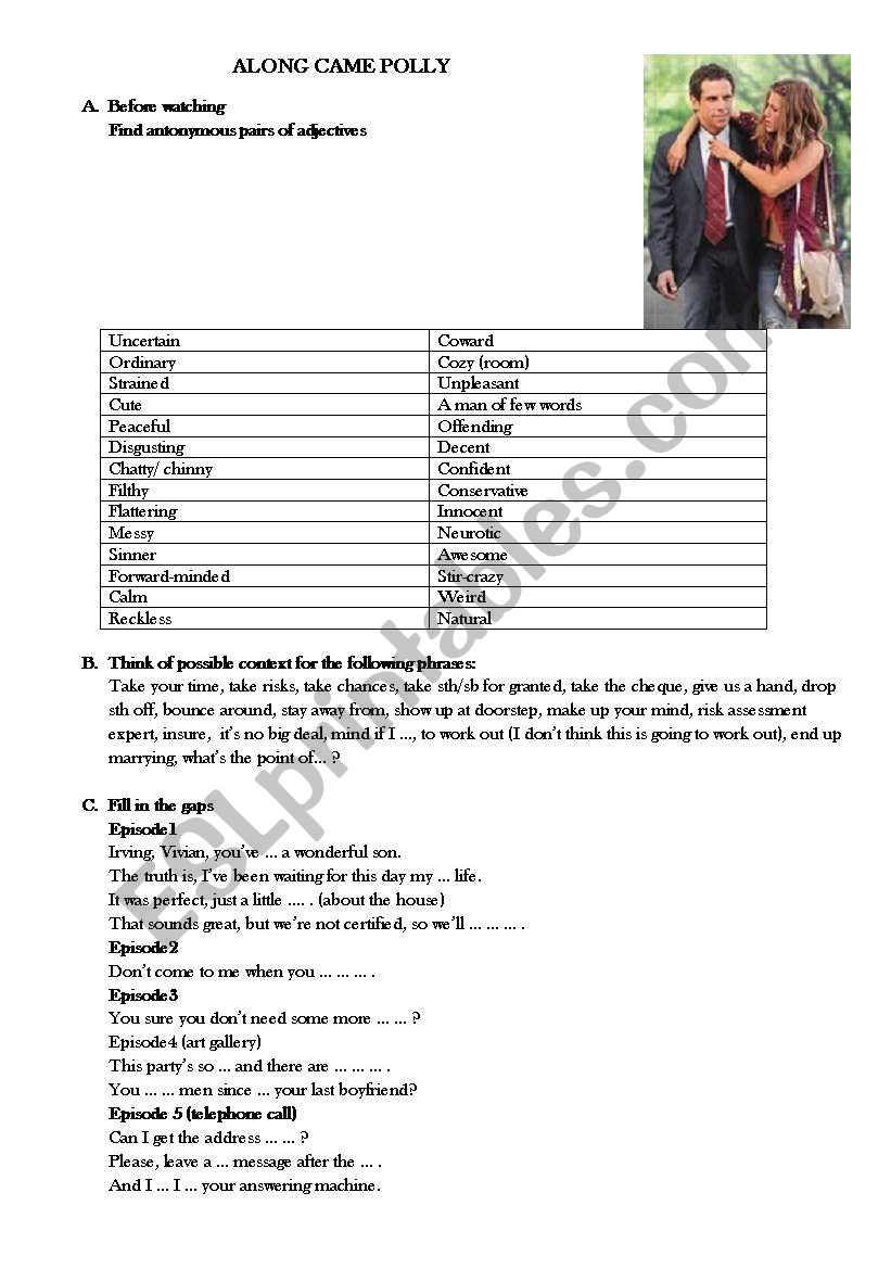 Along Came Polly worksheet