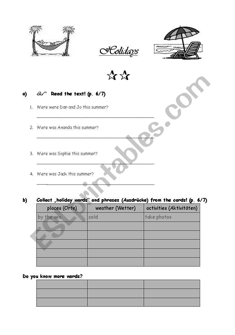 Holidays Arbeitsblatt worksheet