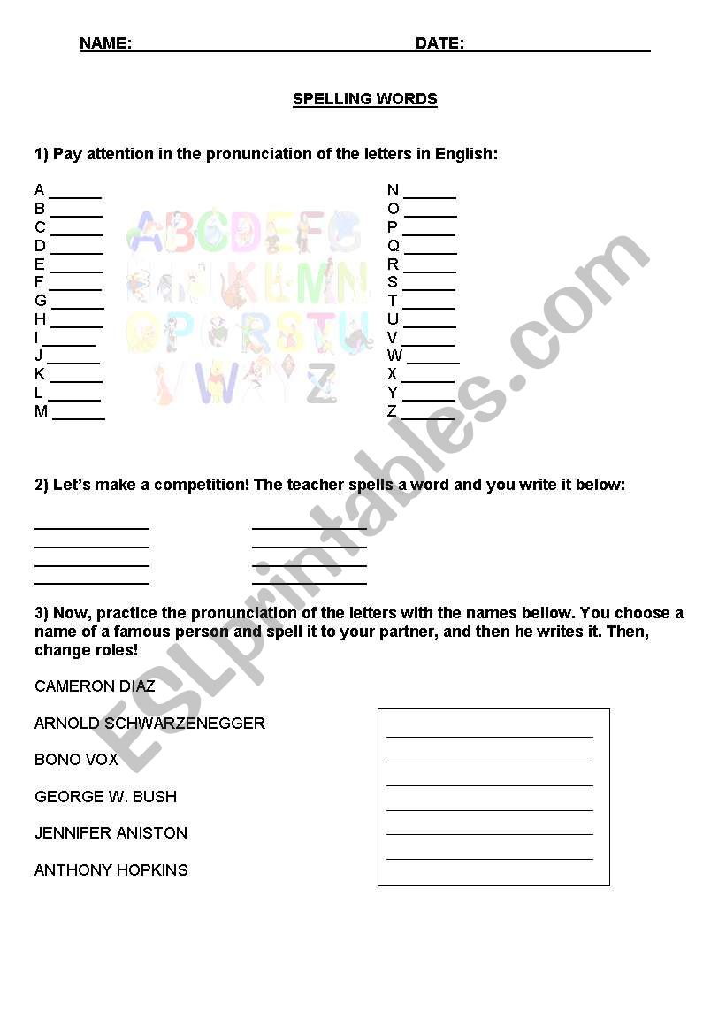 Spelling worksheet