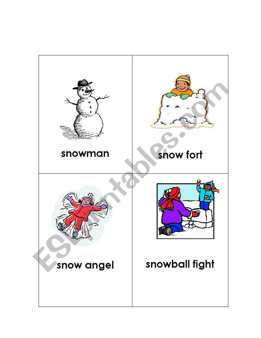 snow flash cards worksheet