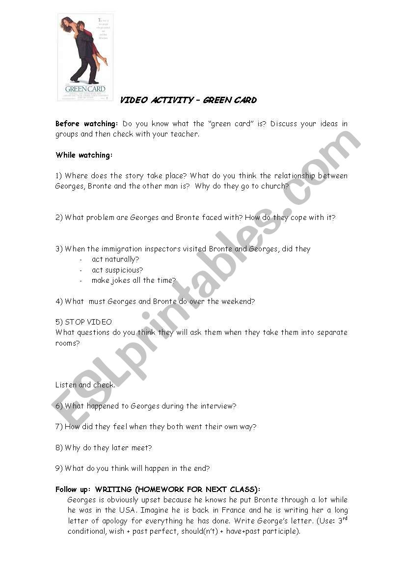 Green Card worksheet