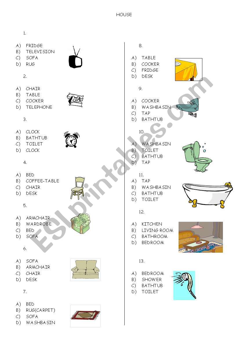 household items_furniture_2 worksheet