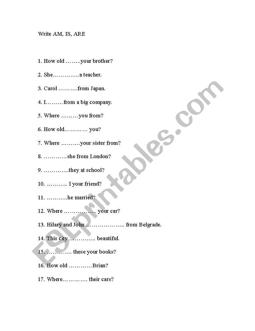 verb TO BE worksheet