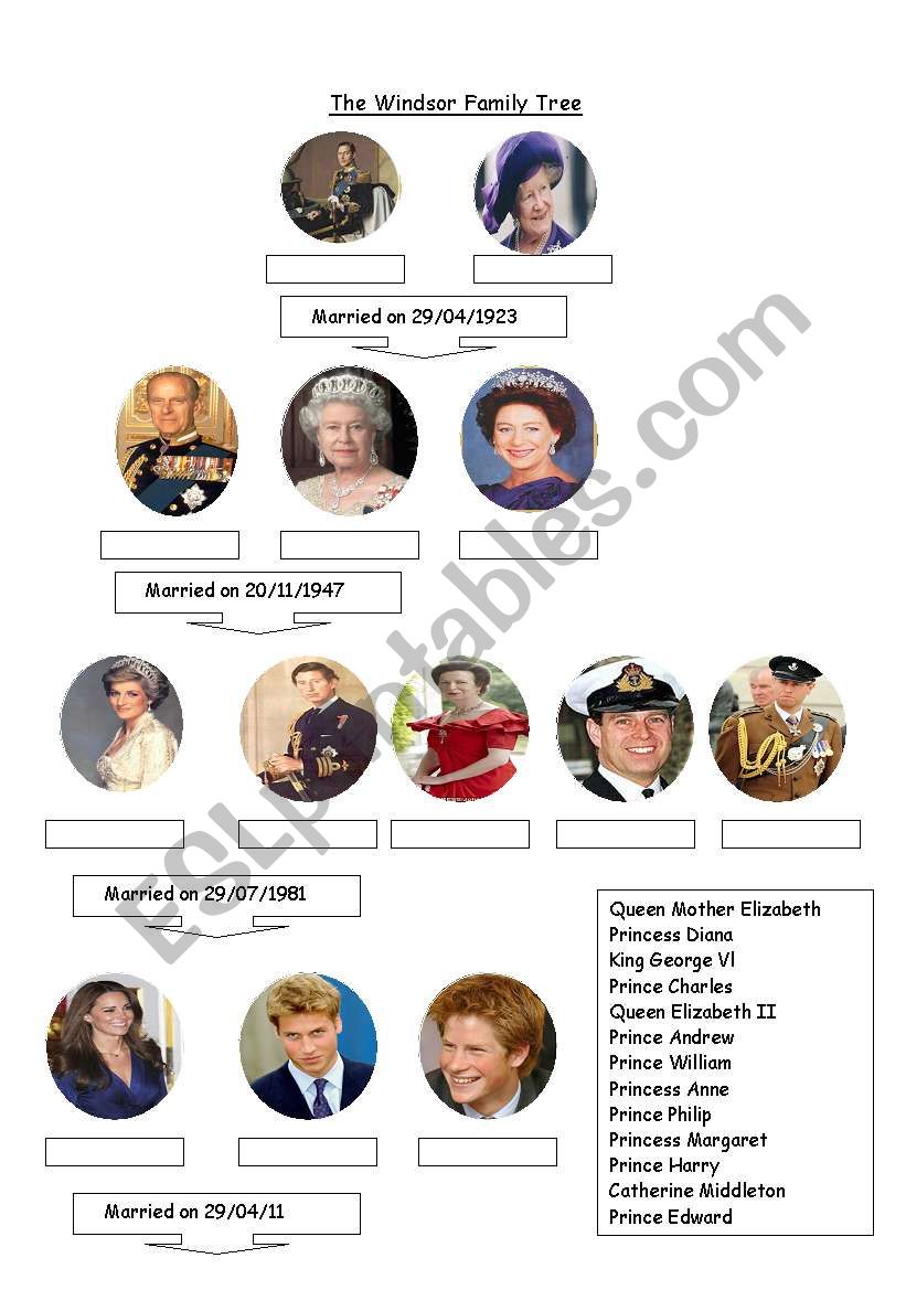 Royal Family - The Windsor Family Tree Worksheet