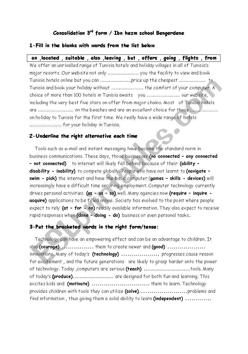 consolidation tasks 3rd form worksheet