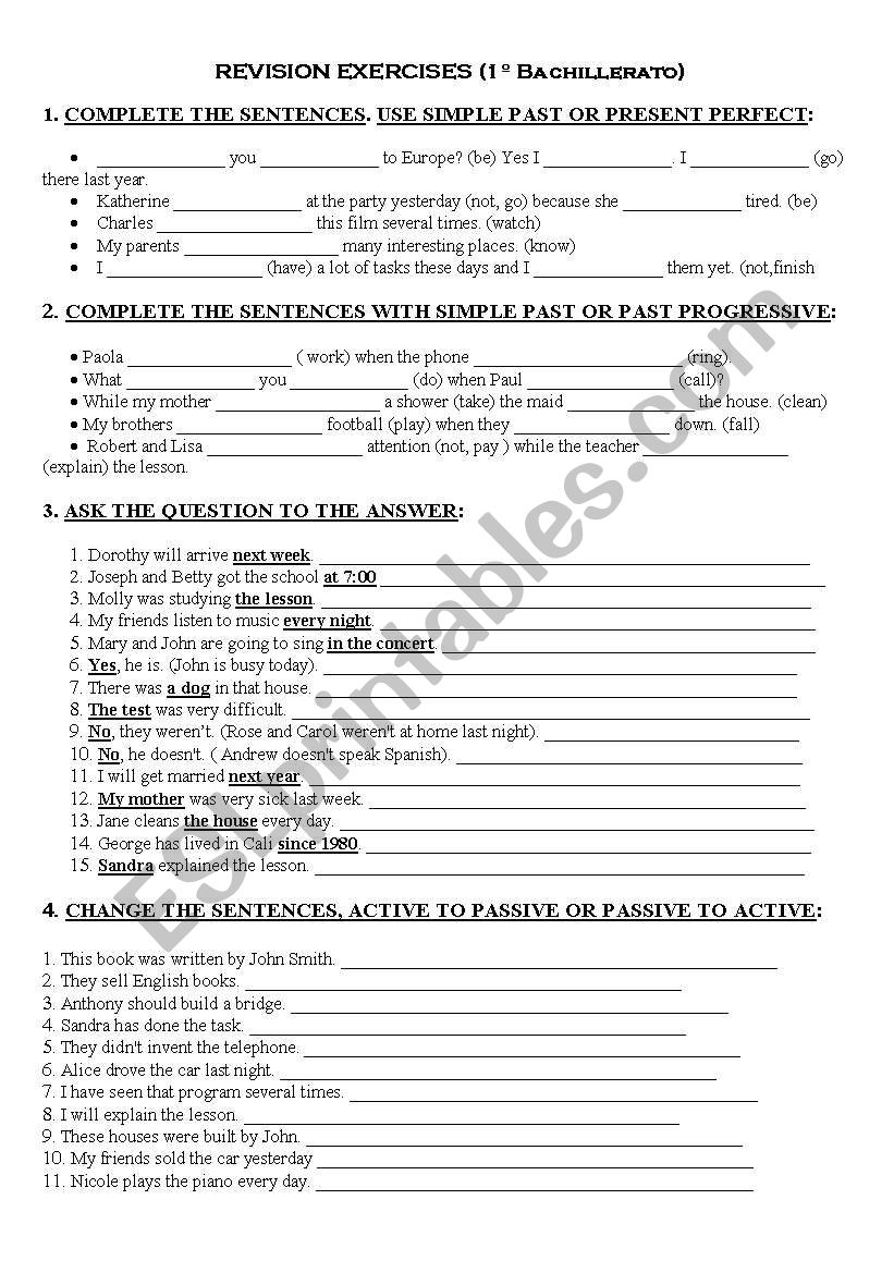 Revision exercises 1Âº Bachillerato