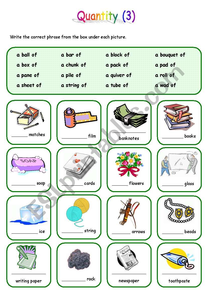 Quantity: various things (3) worksheet