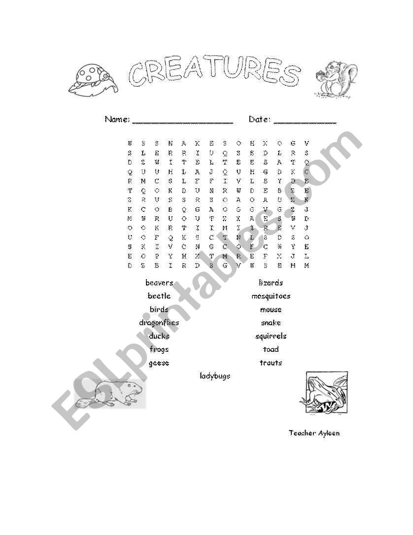 Animals word search worksheet