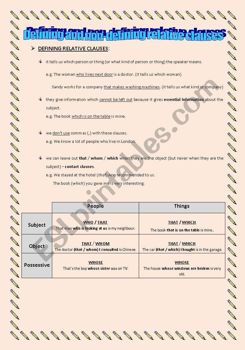 Defining and non-defining relative clauses