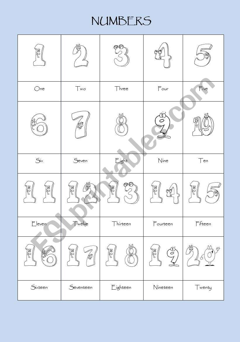 Pictionary (Numbers 1-20) worksheet