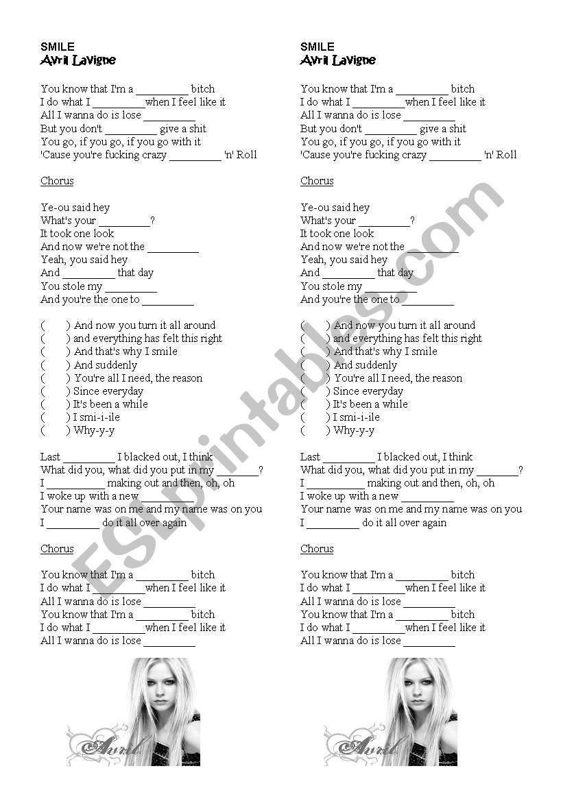 Avril Lavigne - Smile worksheet