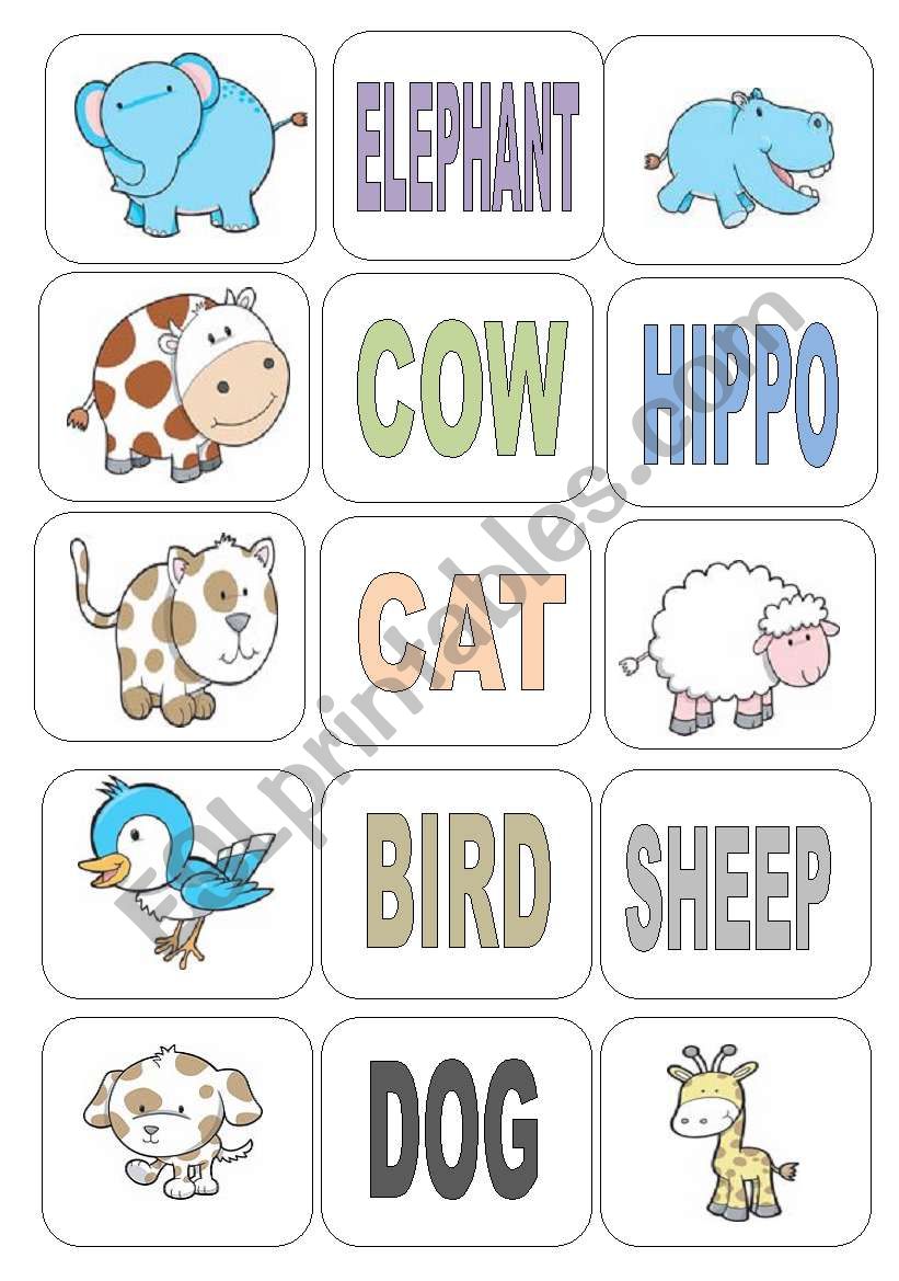 ANIMALS FLASH-CARDS 2 PAGES worksheet
