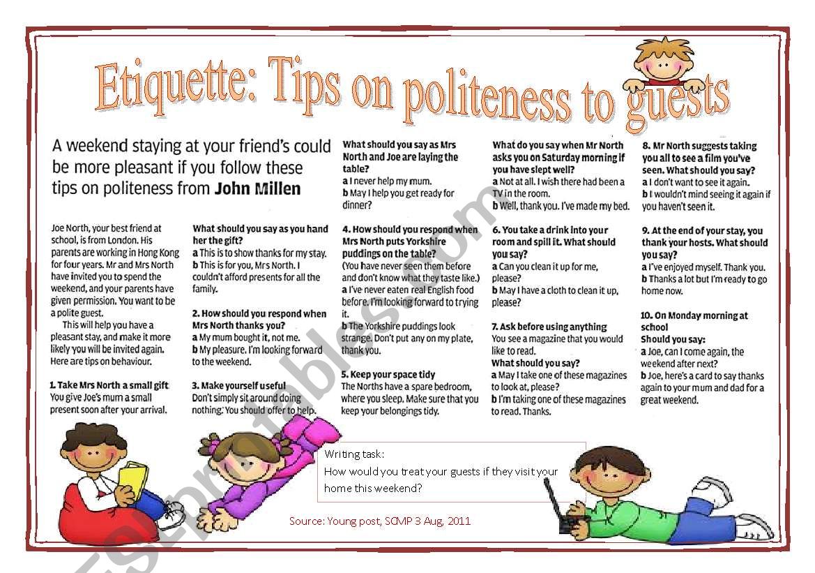 Multiple Choices - Etiquette: Tips on politeness to guests