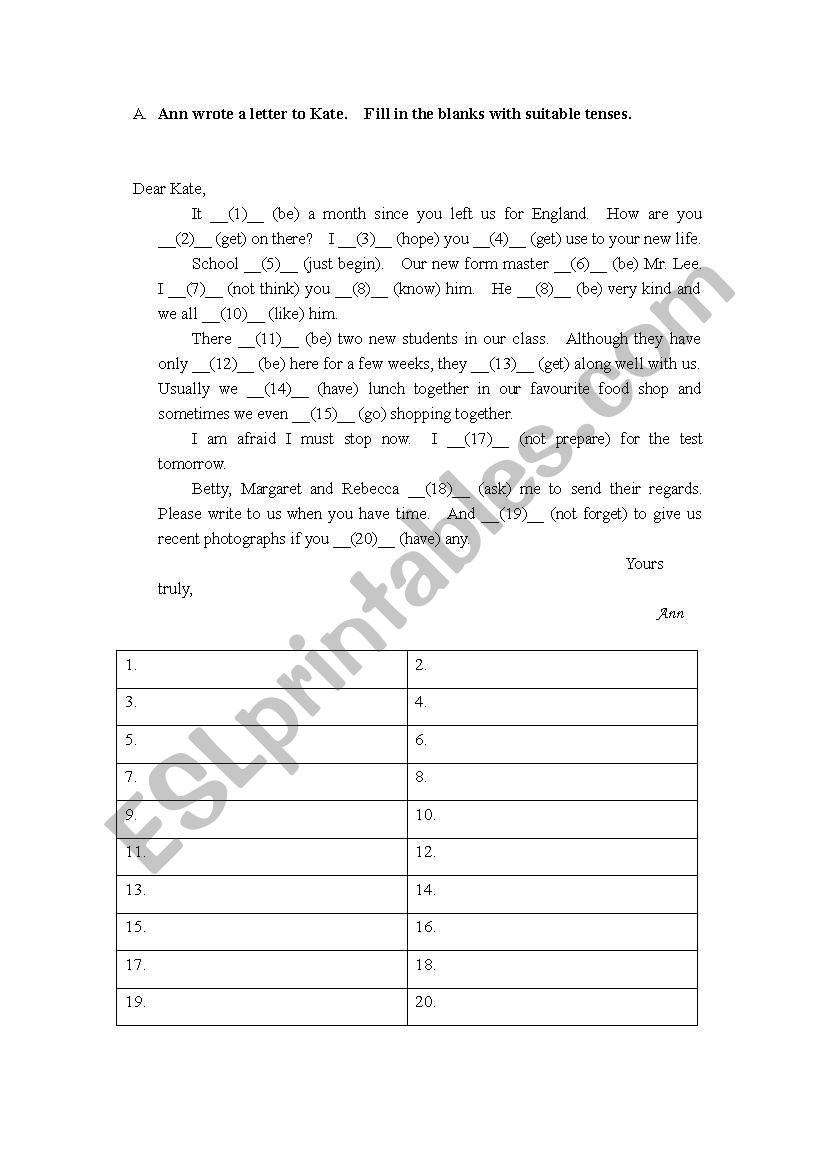 Verb tense  worksheet