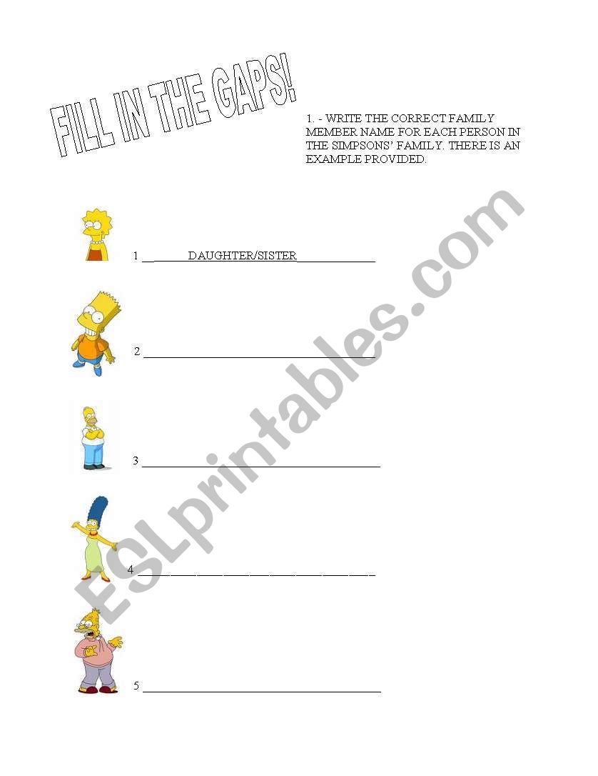 The Simpsons worksheet