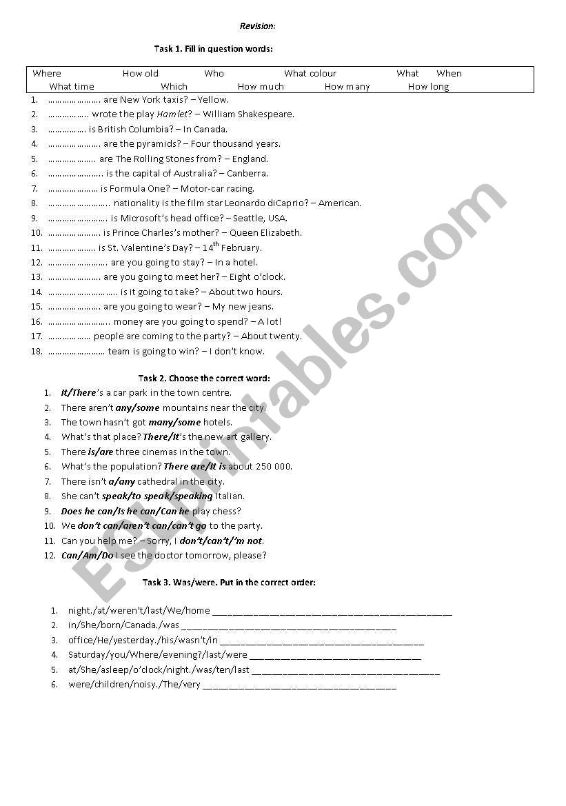 Question words Comparatives Past Simple