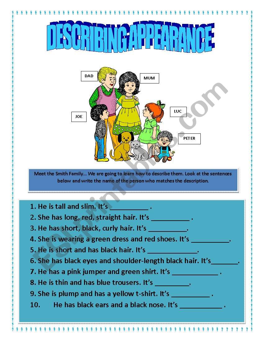 Describing Appearance worksheet