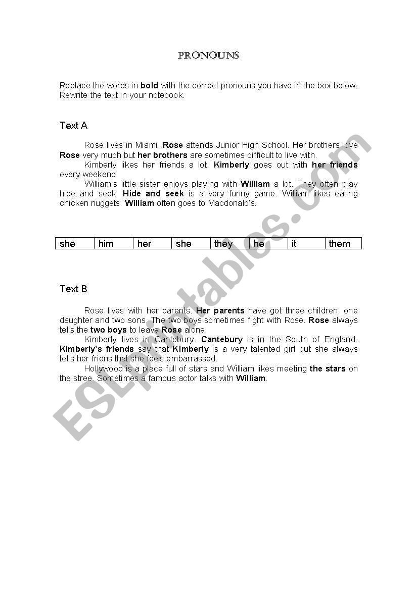 Pronouns worksheet