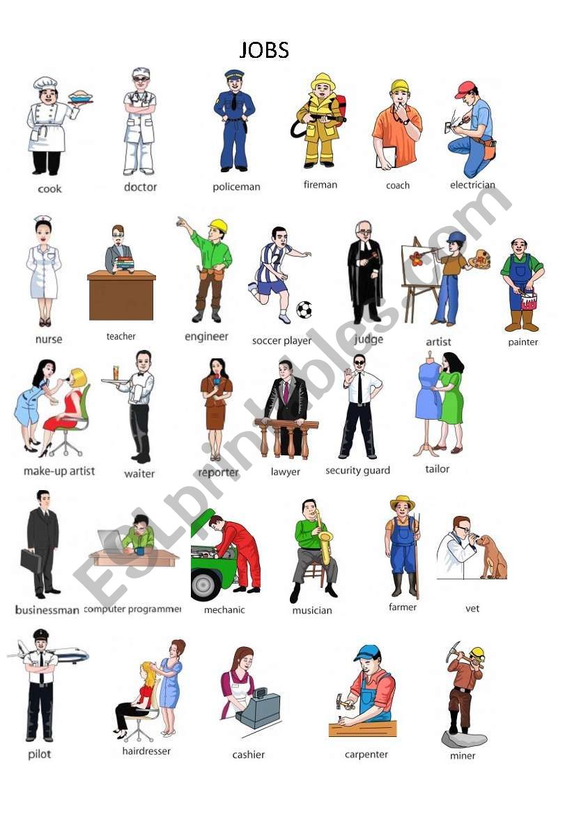 jobs pictionary worksheet