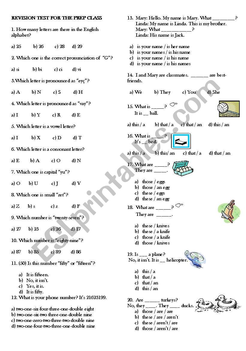 an elemantary level test worksheet