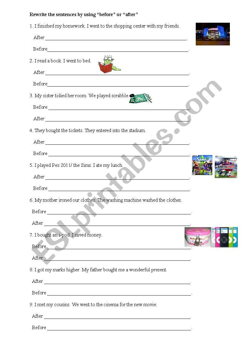 time adverbs (before-after) worksheet