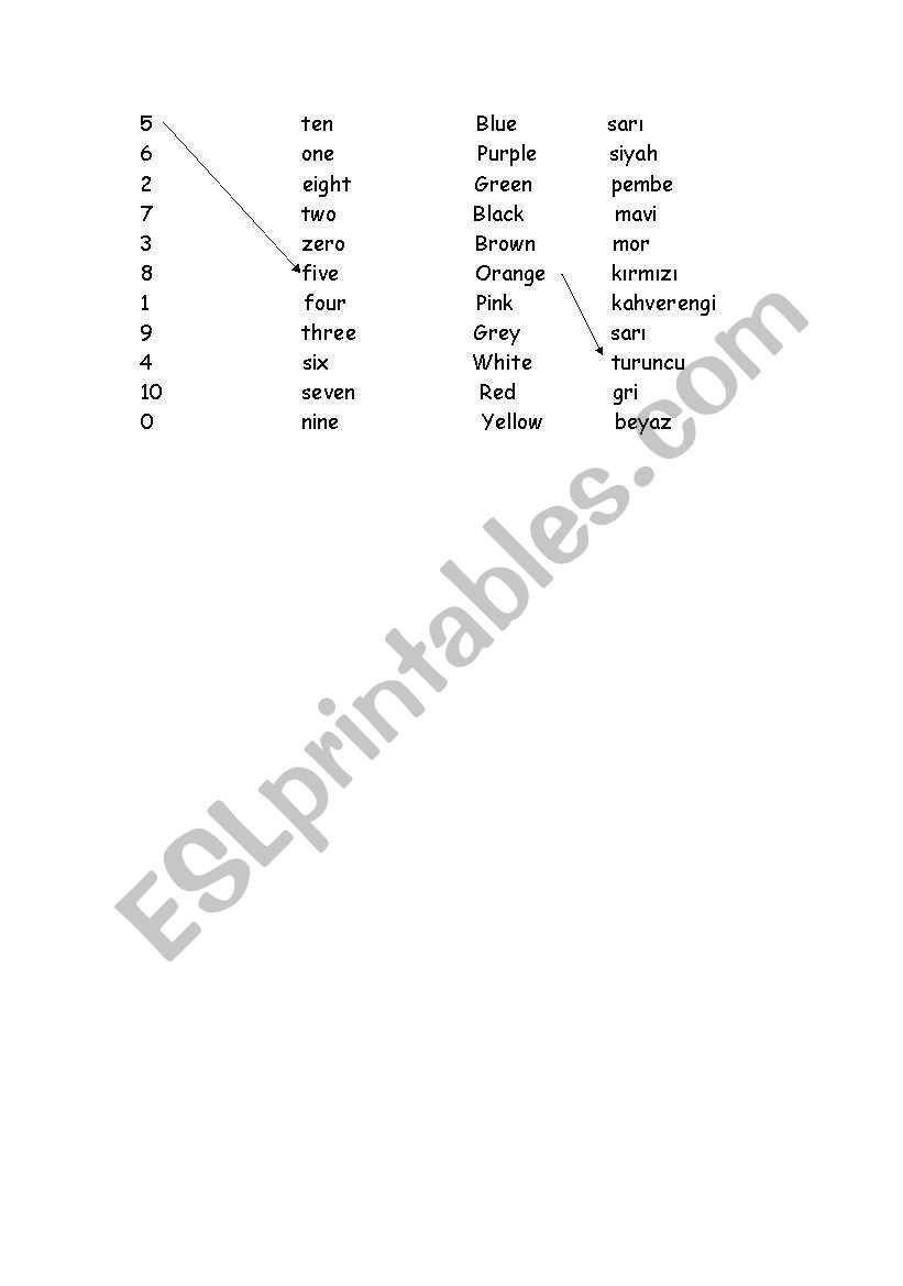 colours and numbers worksheet