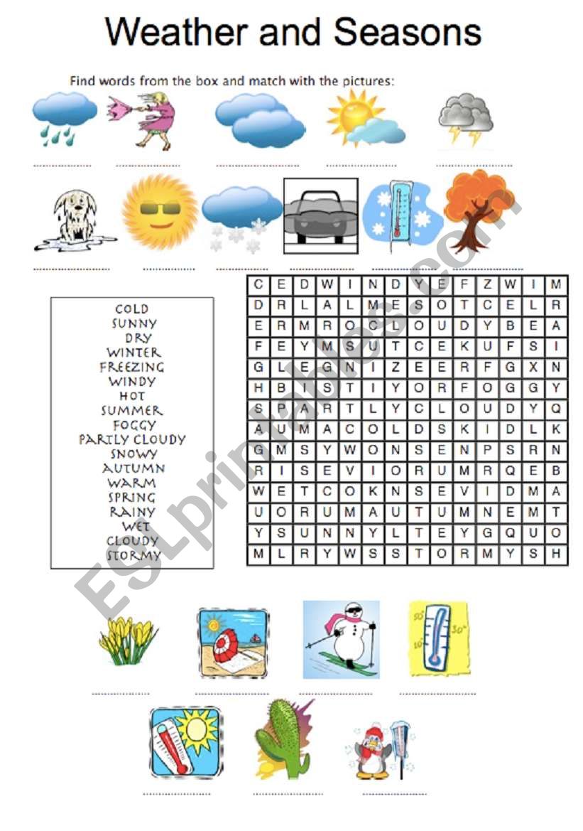 WEATHER AND SEASONS - wordsearch