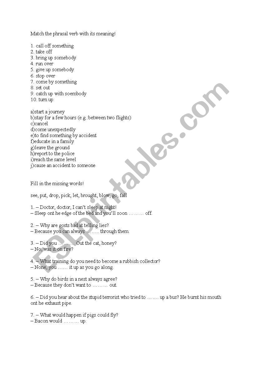 Phrasal verbs worksheet