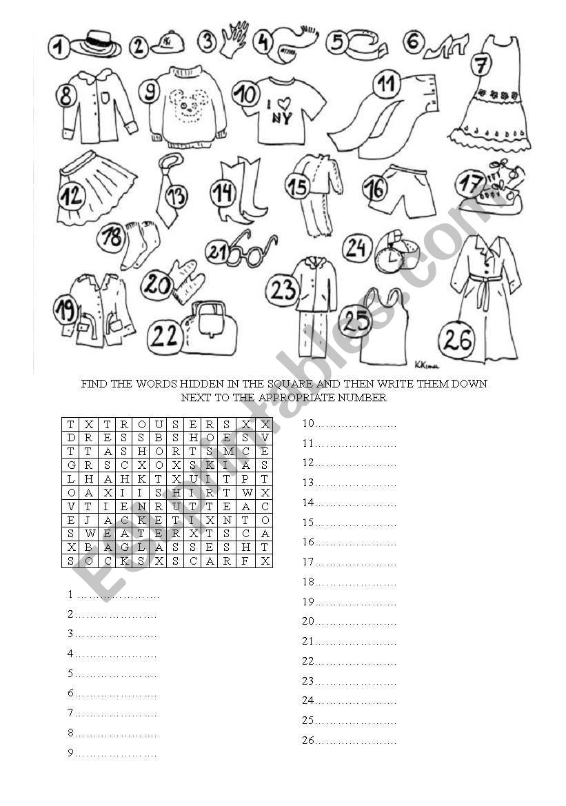 CLOTHES WORD SEARCH worksheet