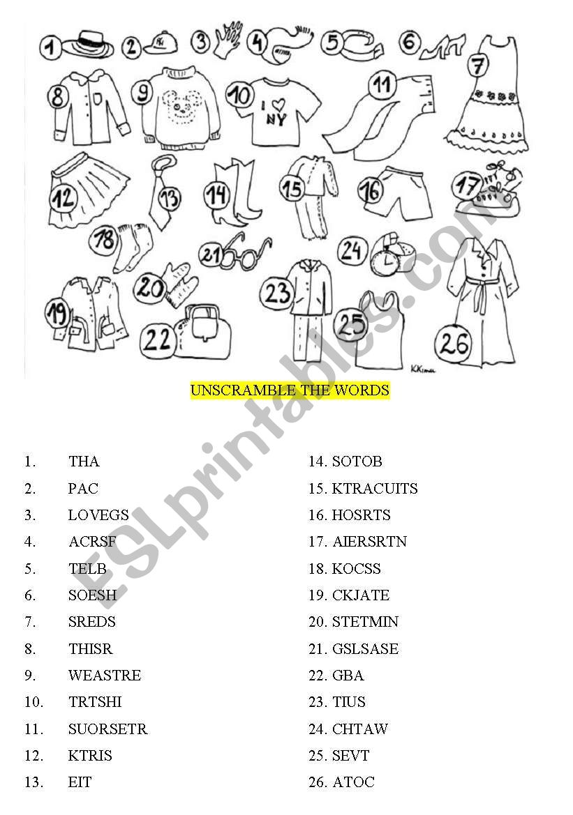 CLOTHES - UNSCRAMBLE THE WORDS