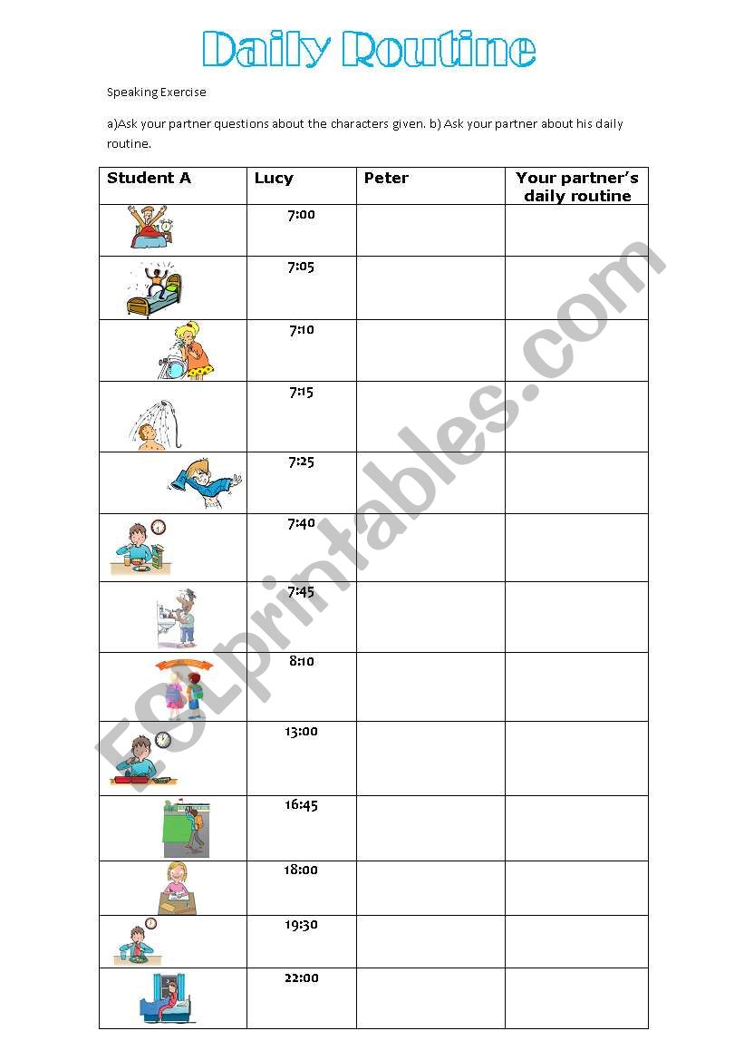 Daily routine speaking worksheet