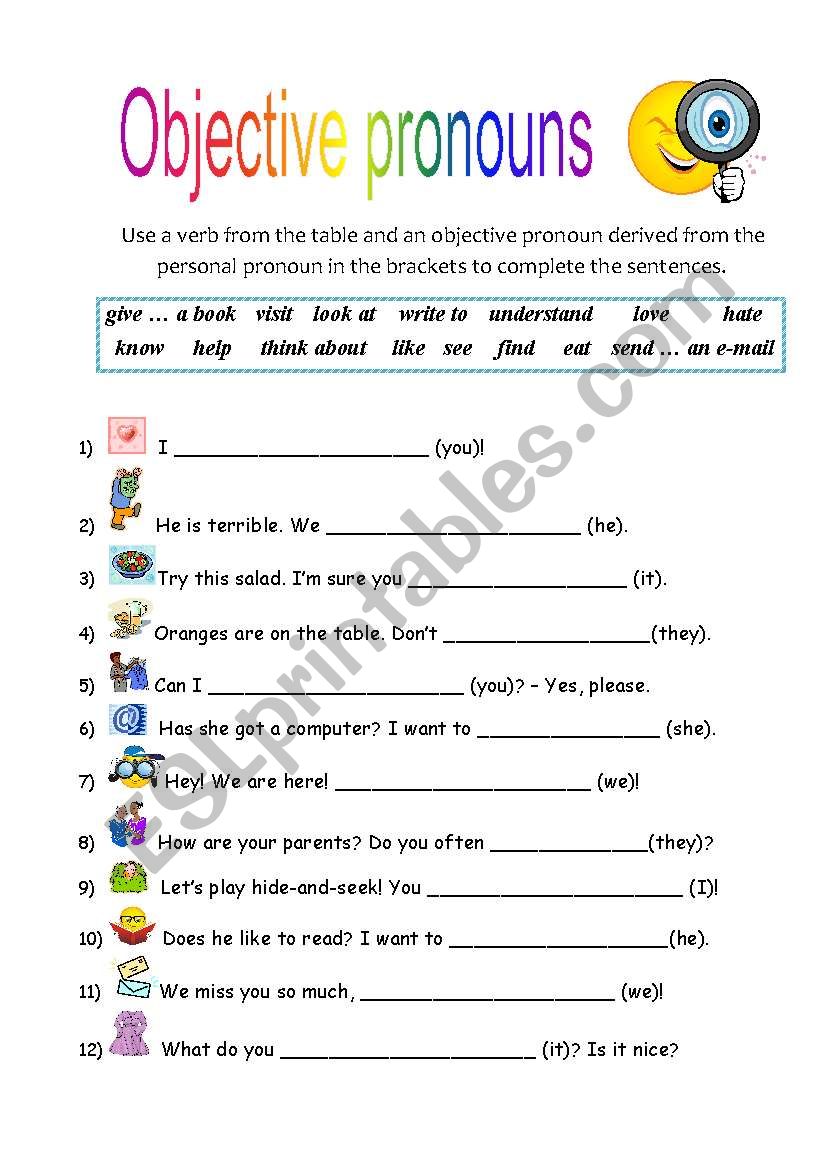 Objective Pronouns Esl Worksheet By Icequeeny