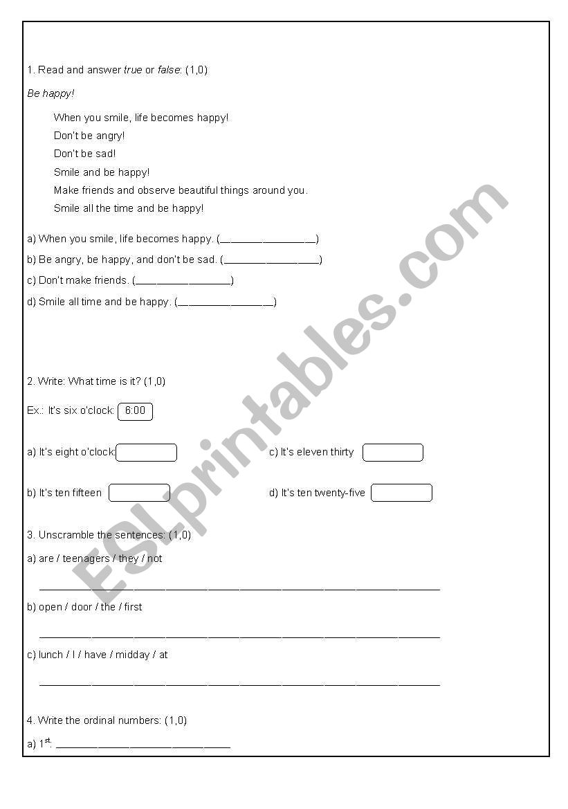 Exercises worksheet