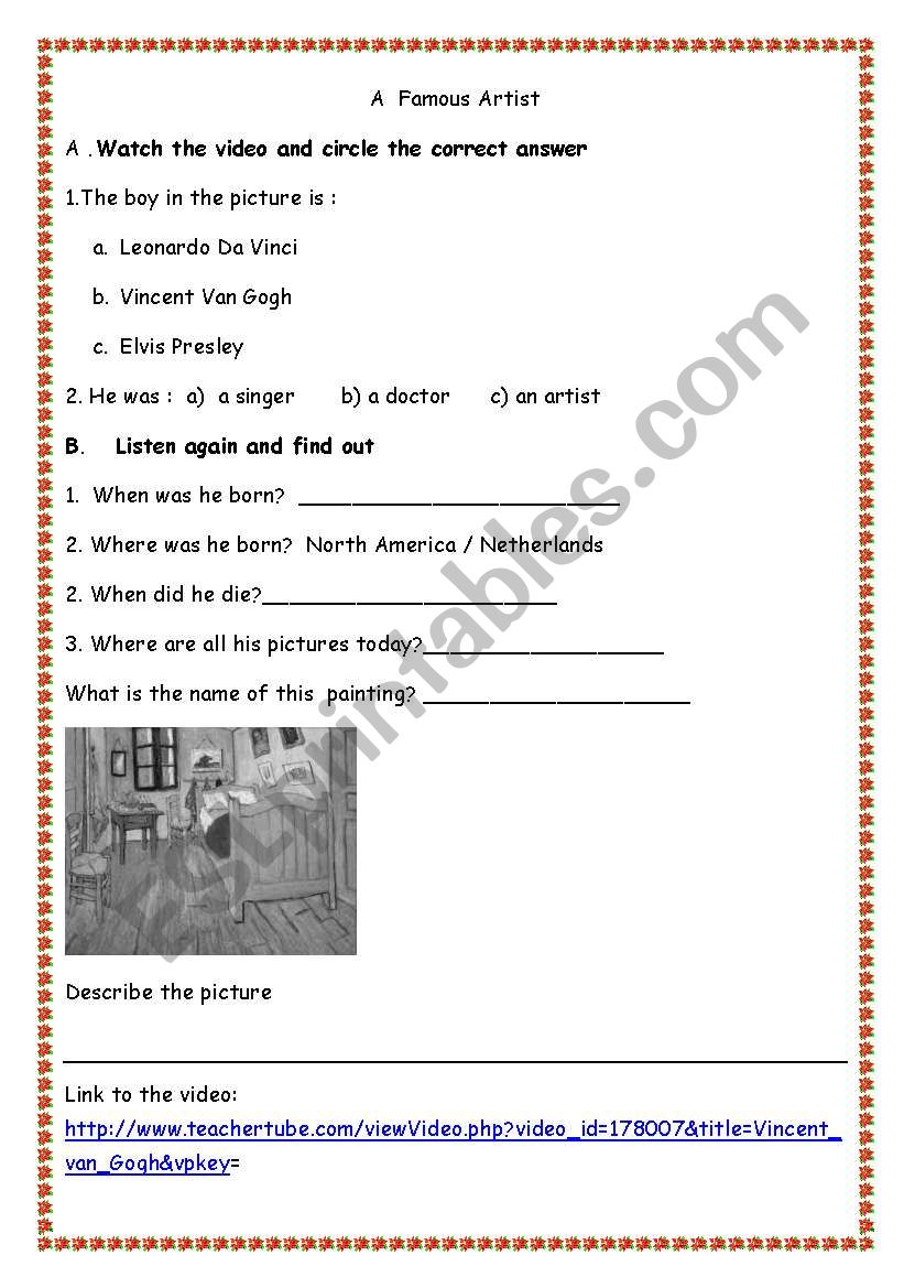 Van Gogh worksheet