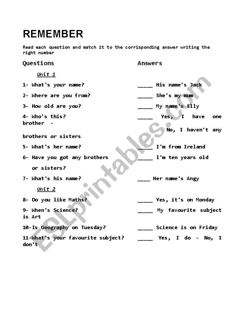 Read&Match worksheet